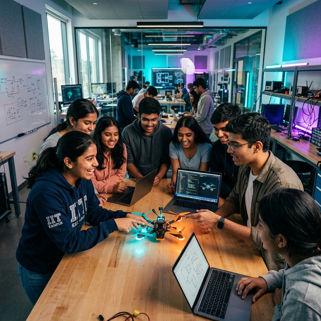 Students learning in a workshop